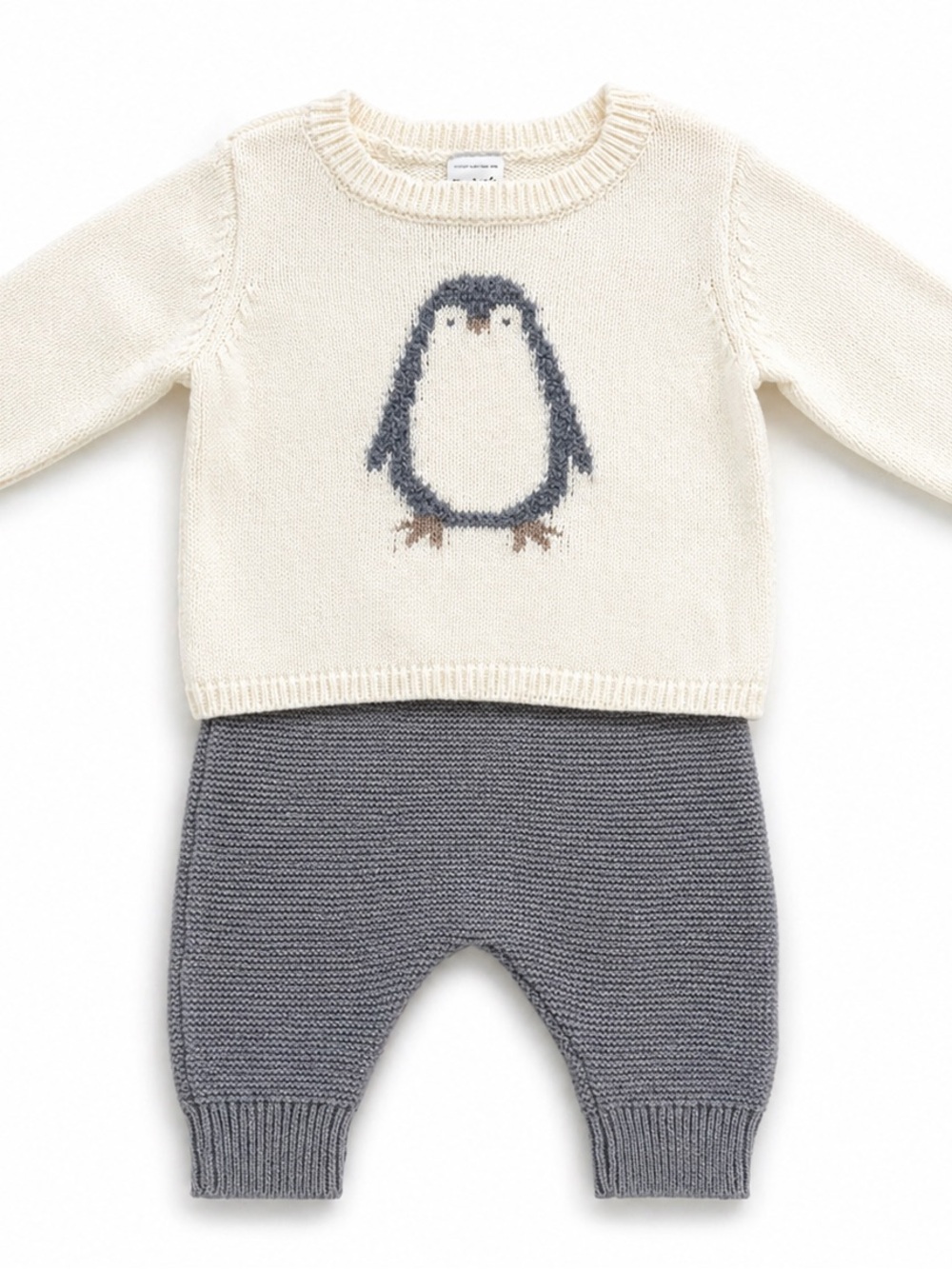 Carter’s 3T Toddler  Set Penguin Sweater Knit Pants Gray Cream Cozy Unisex NWT - Picture 2 of 5
